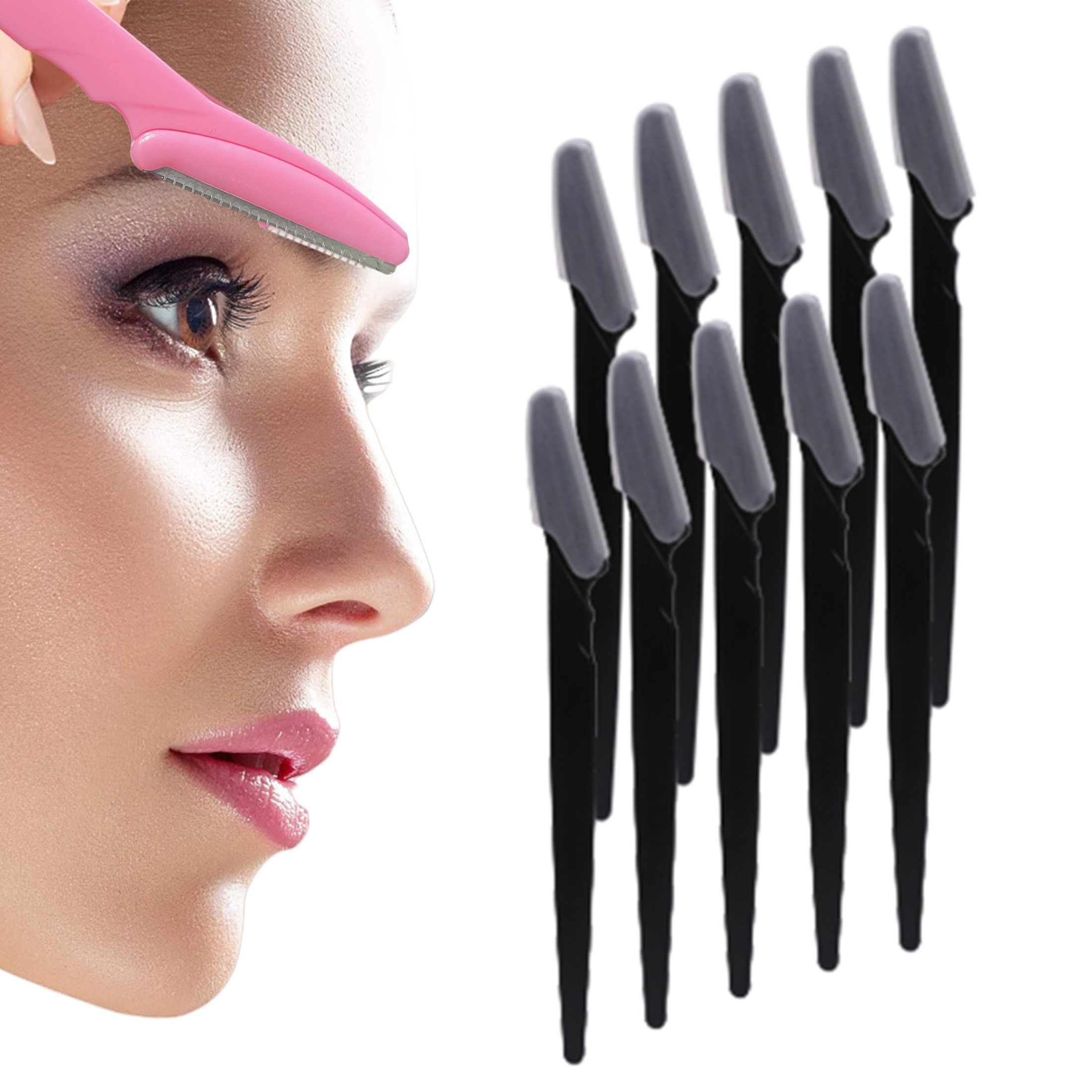 Recortador de cejas para mujer, afeitadora de cuchillas para la cara, depilación portátil para cejas, corte de cejas de seguridad, herramientas de maquillaje, 10/40 Uds.: Negro