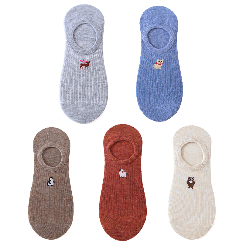 5 pares de 10 piezas calcetines de de primavera calcetines de algodón con bordado de animales de dibujos animados para mujer calcetines tobilleros divertidos deportivos informales: Rojo