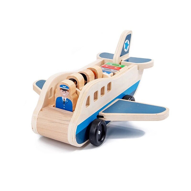 Wooden double-decker transporter car model truck cognitive loading and unloading toys: plane