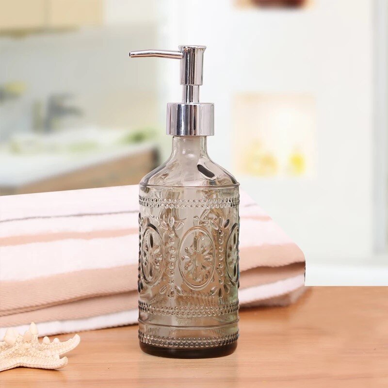European Style Glass Hand Sanitizer Bottle Lotion Bottles Bath Shower Gel Shampoo Press Liquid Soap Dispenser Bathroom Supplies: A