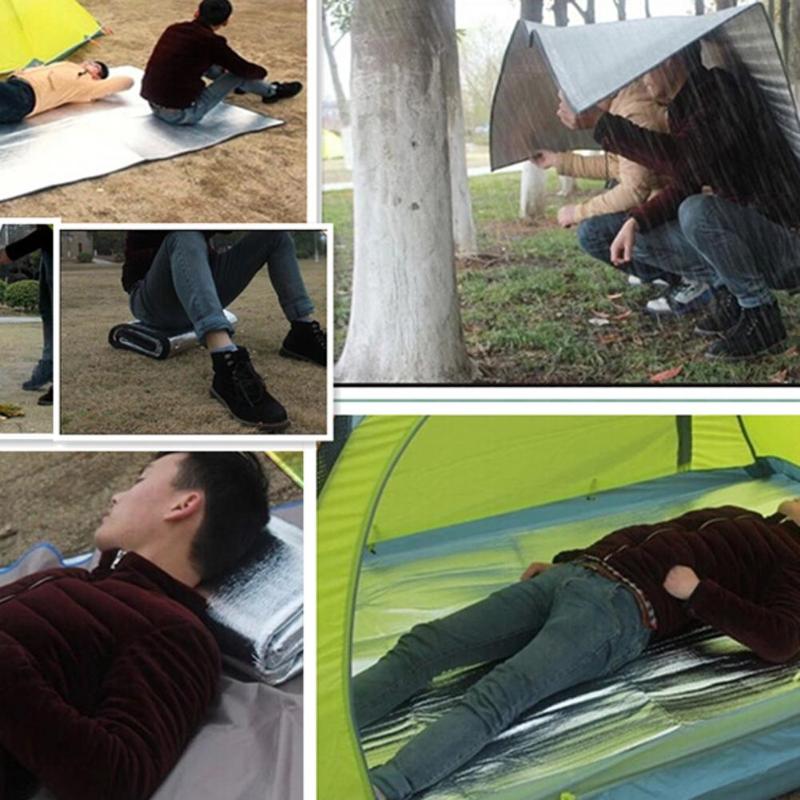 Vandtæt aluminiumsfolie eva campingmåtte foldbar sammenfoldelig sovende picnic strandmadras udendørs matpude 3 størrelse 100 ~ 200 x 200cm