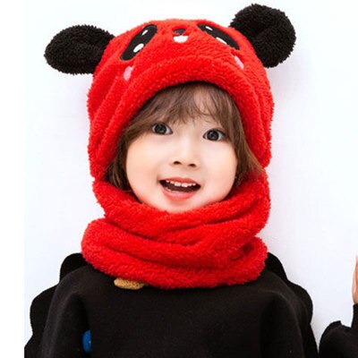 Children Winter Warm Hat Plus Fleece Thicken Scarf Cap Cartoon Panda Hat For Girls Boys Kids Caps Newborn Photography Baby Stuff: red