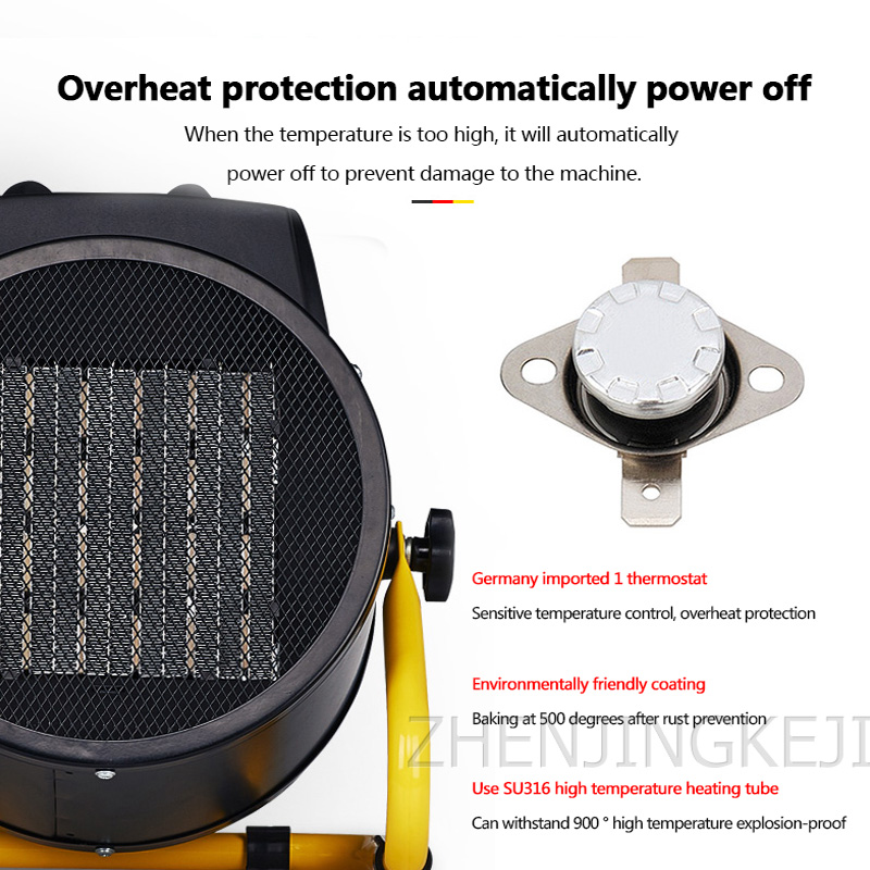 3KW Warming Machine Heater Bathroom Workshop Greenhouse Planting Breeding Heater Fan Dryer Indoor Heating Electric Heater