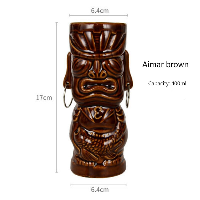 400ml Ceramic Tiki Cup Hawaii Cocktail Glass Cool Drinks Pirate Soldier AimarMaui Idol Wine Glass Carving Culture Cup: Aimar brown