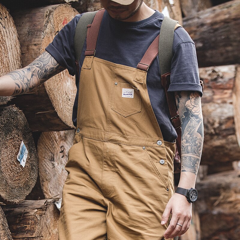 Maden vintage jeans overalls herre jumpsuit cargo arbejdsbukser baggy bib kontrast søm denim overalls sting bukser