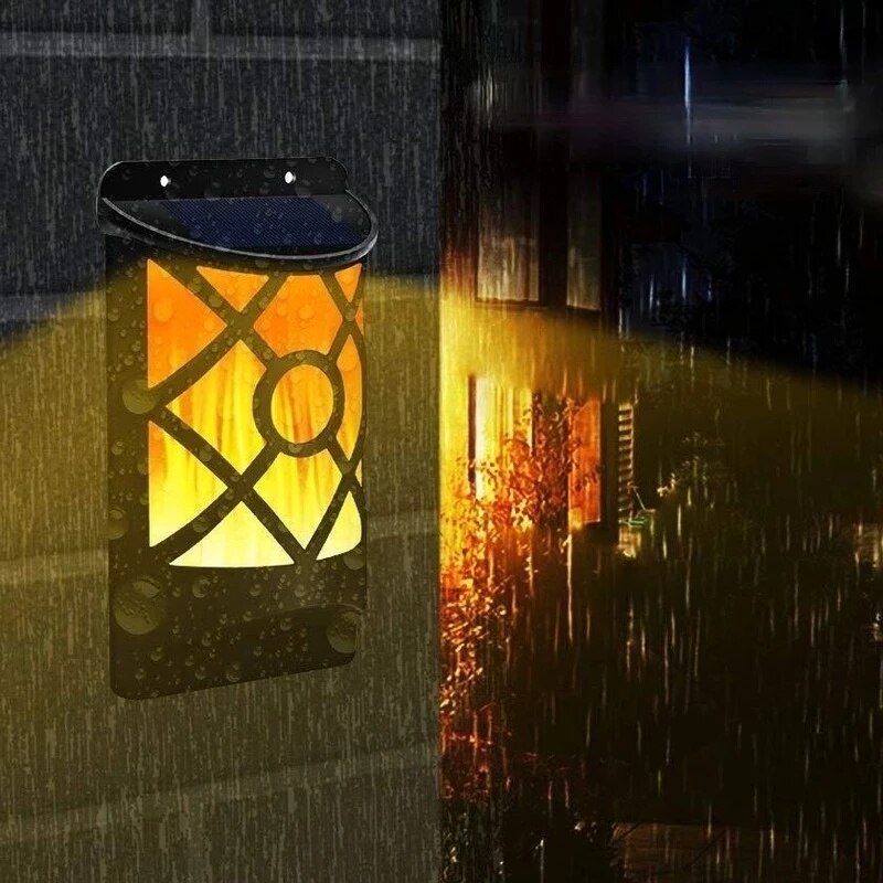 Buitendecoratielamp op zonne-energie, wandlamp op zonne-energie,  ip65 flikkerende vlam, led-nachtlampjes op zonne-energie 66 zaklamp met wit licht, waterdicht.