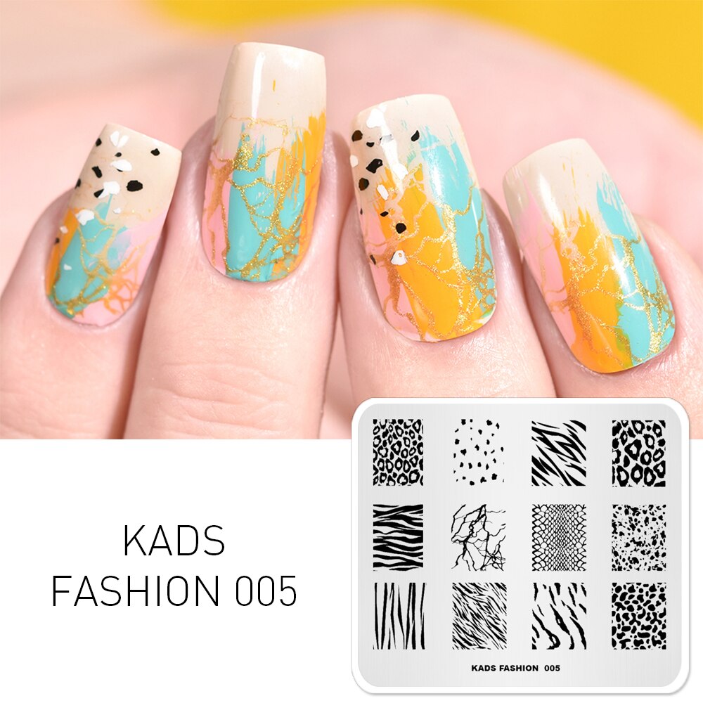 KADS Mode 005 Serie Streep Luipaard Spikkel Shape Nail Decoratie Stempel Template Stencil Polish Stempel Plaat