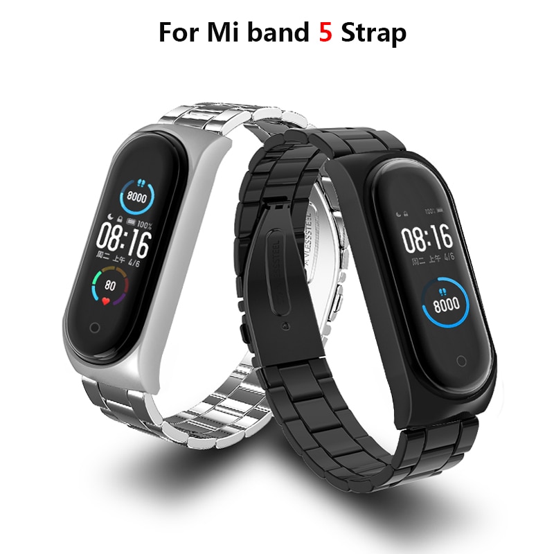 Geschikt Voor Xiaomi Mi Band 5 Riem Metalen Polsbandjes Rvs Armband Voor Miband 5 Armband Drie Kralen Stalen Riem