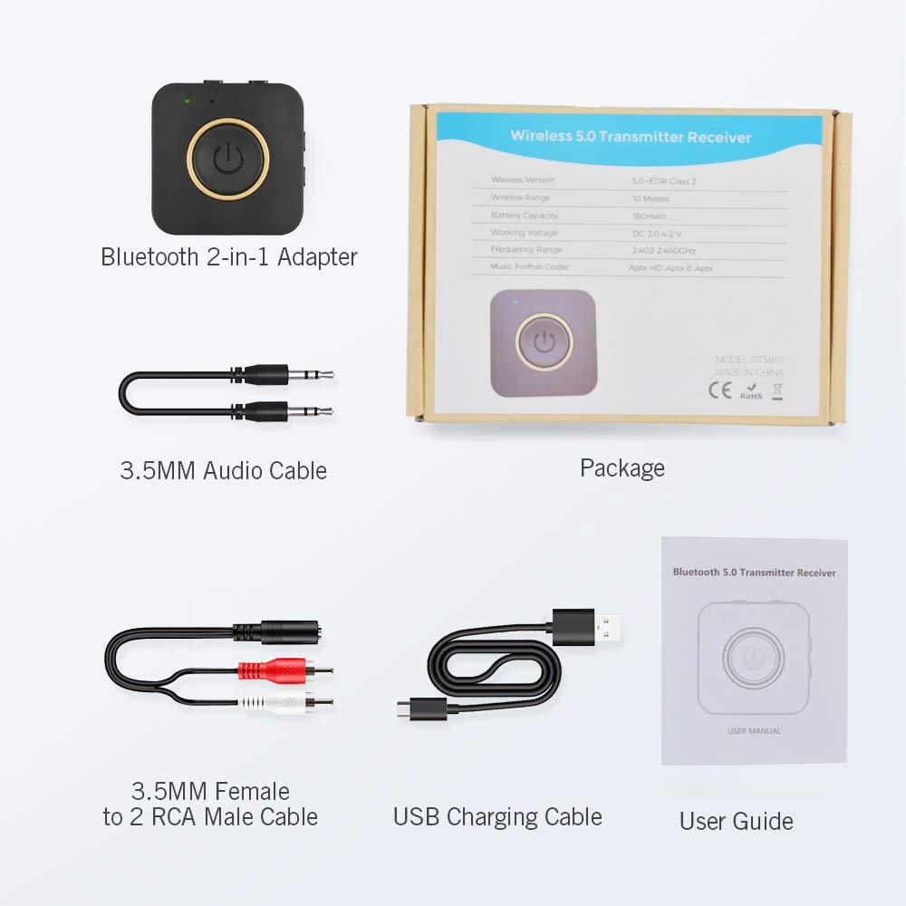 Double Connection Bluetooth 5.0 A2DP Aptx HD low latency stereo handsfree Aux 3.5mm music transmitter receiver TV audio Adapter: Default Title