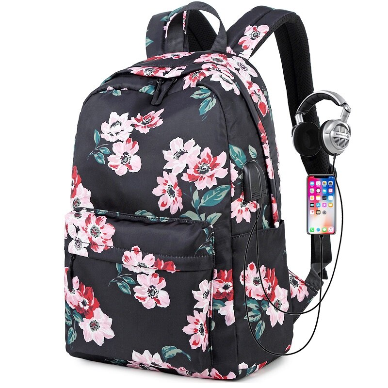 Fengdong Kinderen School Rugzak Kind Bloem Schooltassen Voor Meisjes Waterdichte Nylon Bloemen Rugzak Kids Book Zak Meisje: black