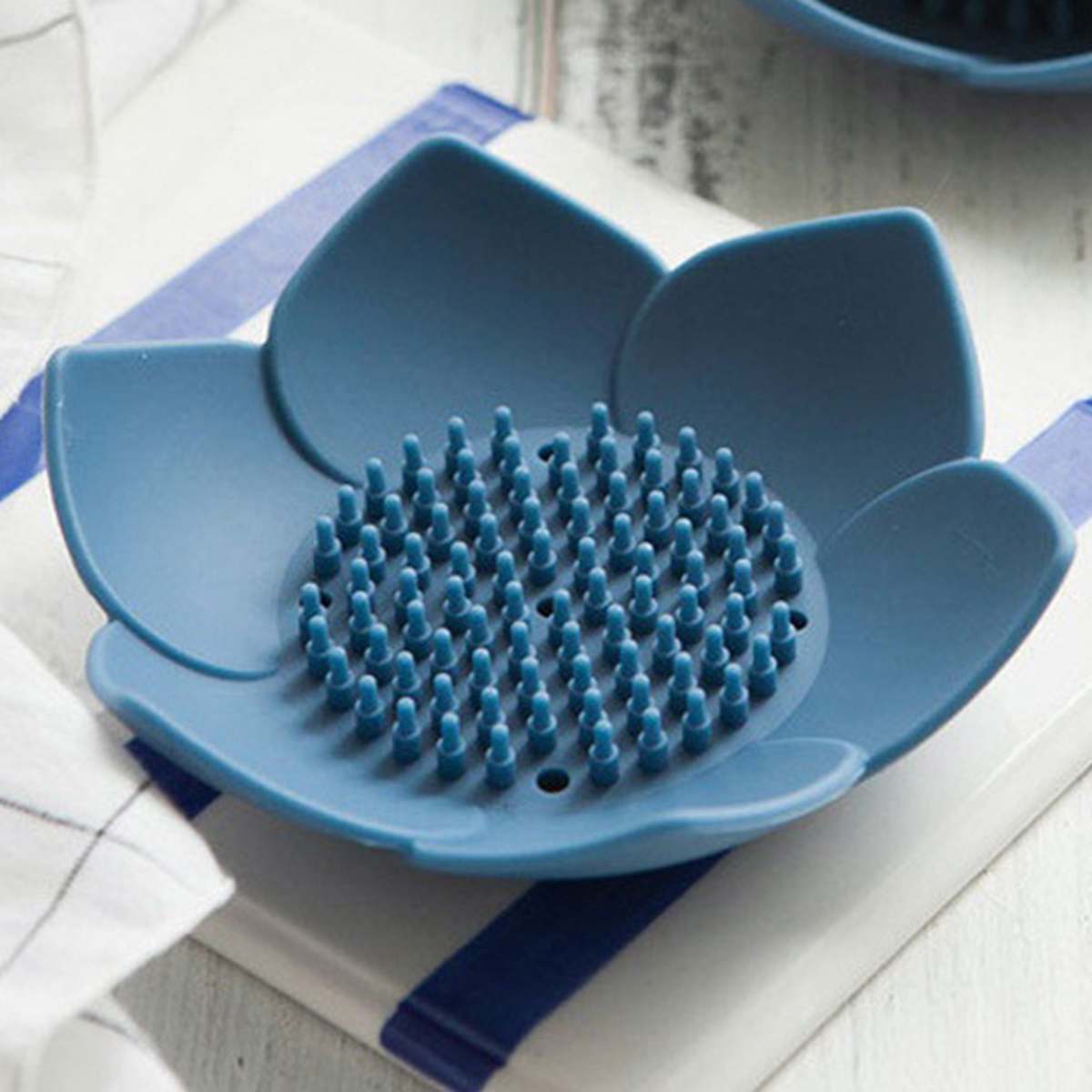 Form sæbe fade boks opbevaringsplade afløbsholder silikone badeværelse brusebad hvid sort lyserød blå: Blå