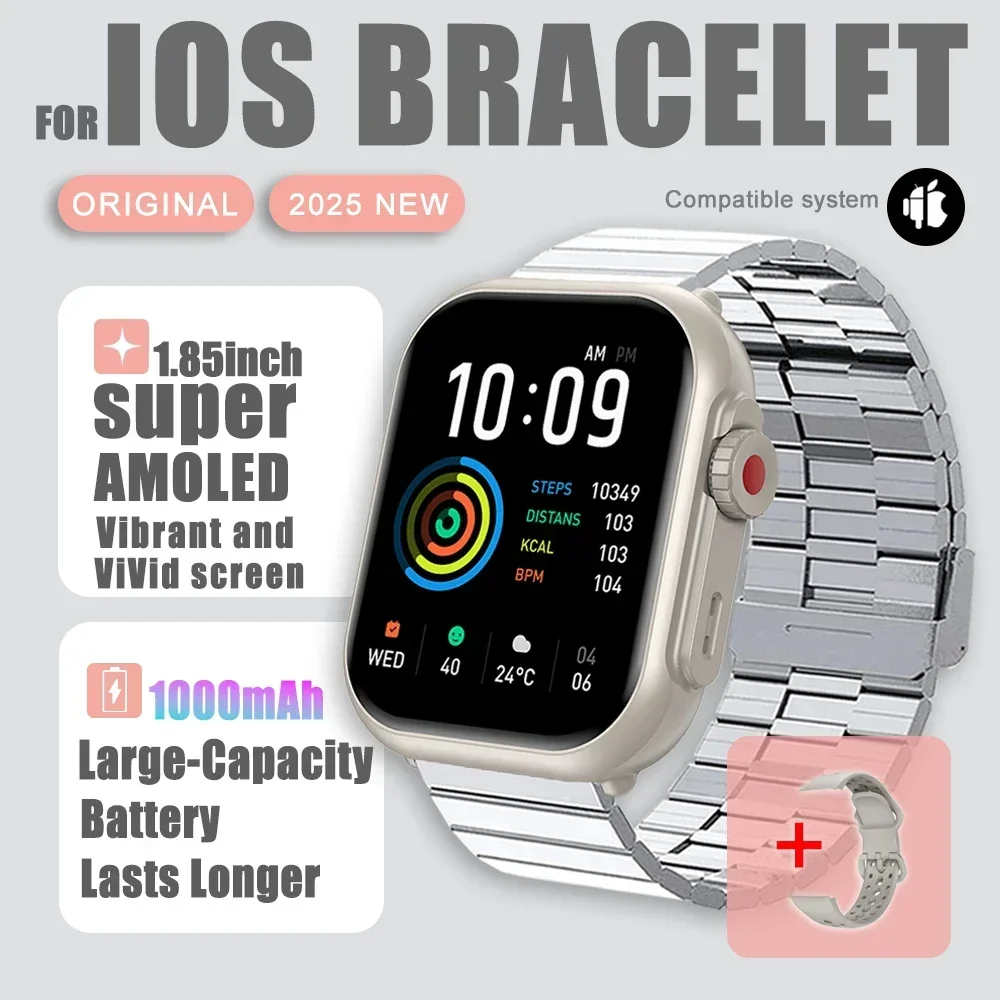 2025 novo relógio ultra 2 se masculino feminino 1000mah gps track watch freqüência cardíaca 100 + esporte bt chamada à prova dwaterproof água relógio inteligente para ios android: Transparente