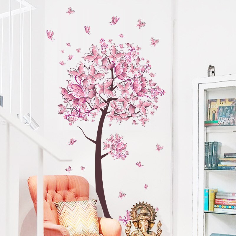 Sommerfugl blomst træ væg klistermærker stue piger soveværelse væg dekoration tv sofa baggrund hjem indretning pvc diy vægmalerier mærkater