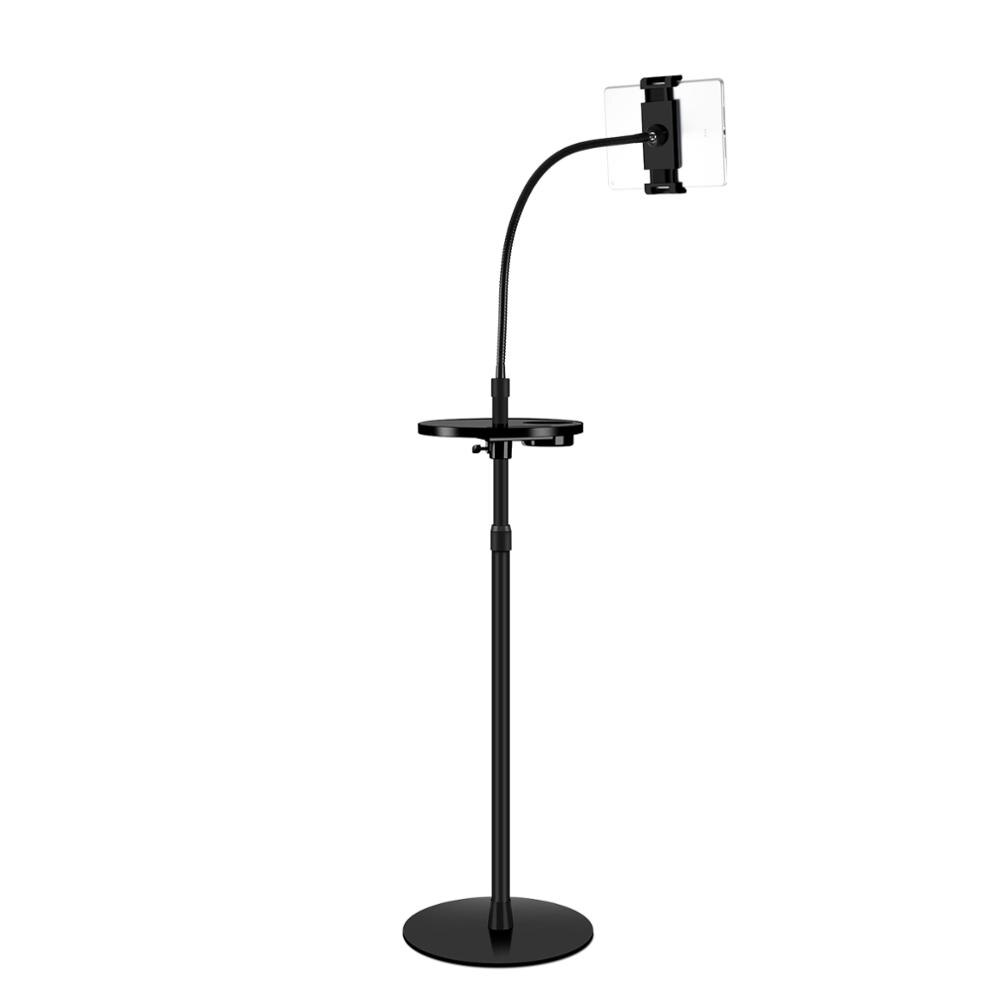 Universele Verstelbare Hoogte Aluminium Zwanenhals Floor Stand Houder Met Lade Past Voor Ipad/Tablet/Telefoon Mount