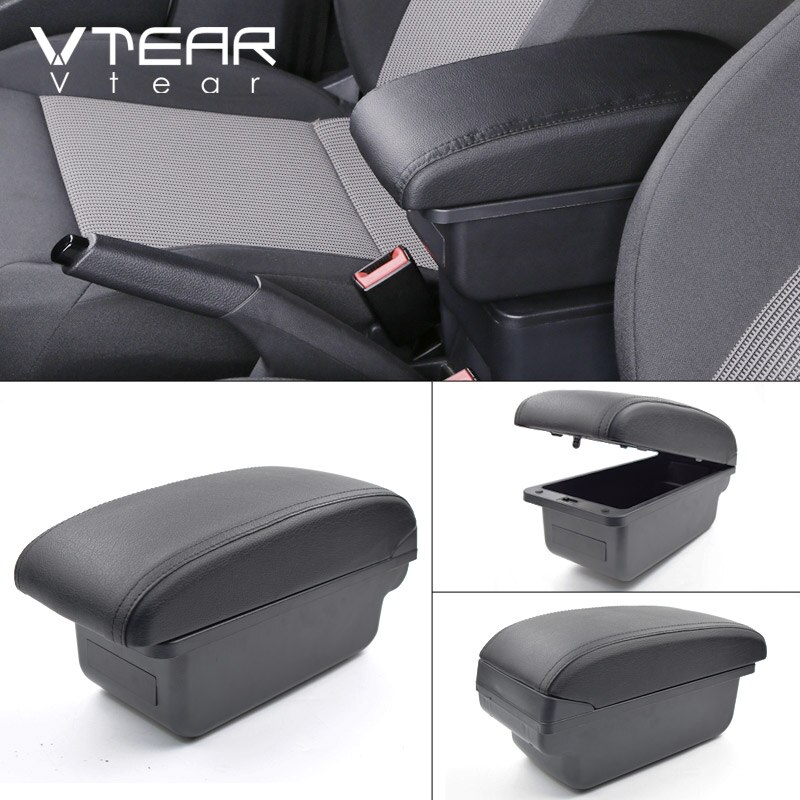 Vtear para Toyota Etios liva Reposabrazos de coche Reposabrazos de cuero estilismo caja de almacenamiento accesorios de consola central decoración interior auto: Y black thread