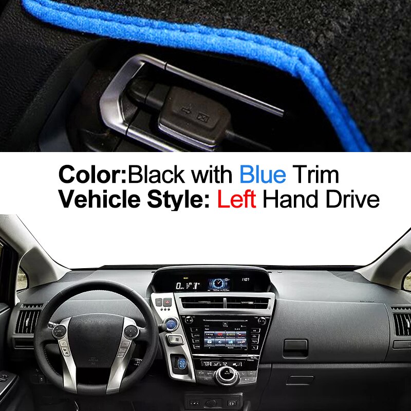 Car Dashboard Cover For Toyota Prius V ZVW40 For Mebius - Center Console Protector Carpet Dashmat: Blue LHD