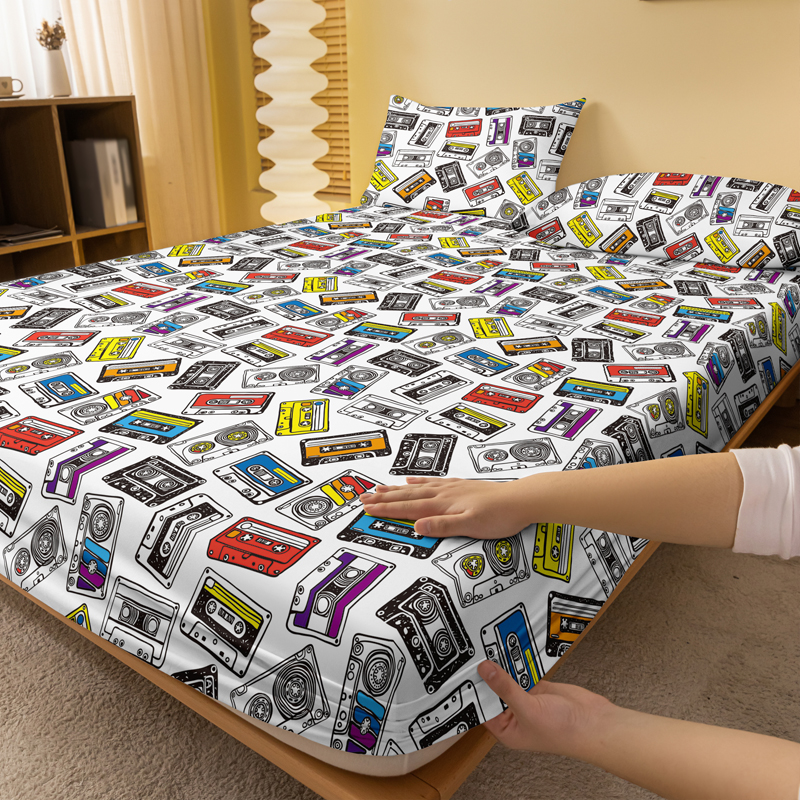 1 set of magnetic tape patterned frosted bed sheets, bedroom printed bed cover, bedding (excluding pillowcases)