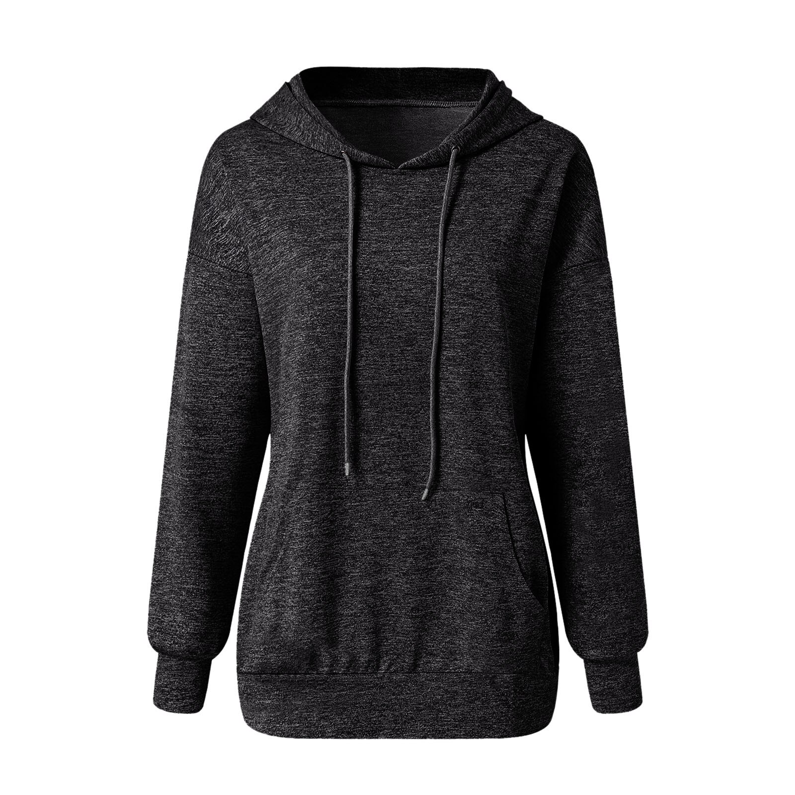 Frauen casual Hoodies Einfarbig Kordelzug Sweatshirts Langarm Tasche HoodieTops Damen Herbst Winter warme Sweatshirt Top: S / Black