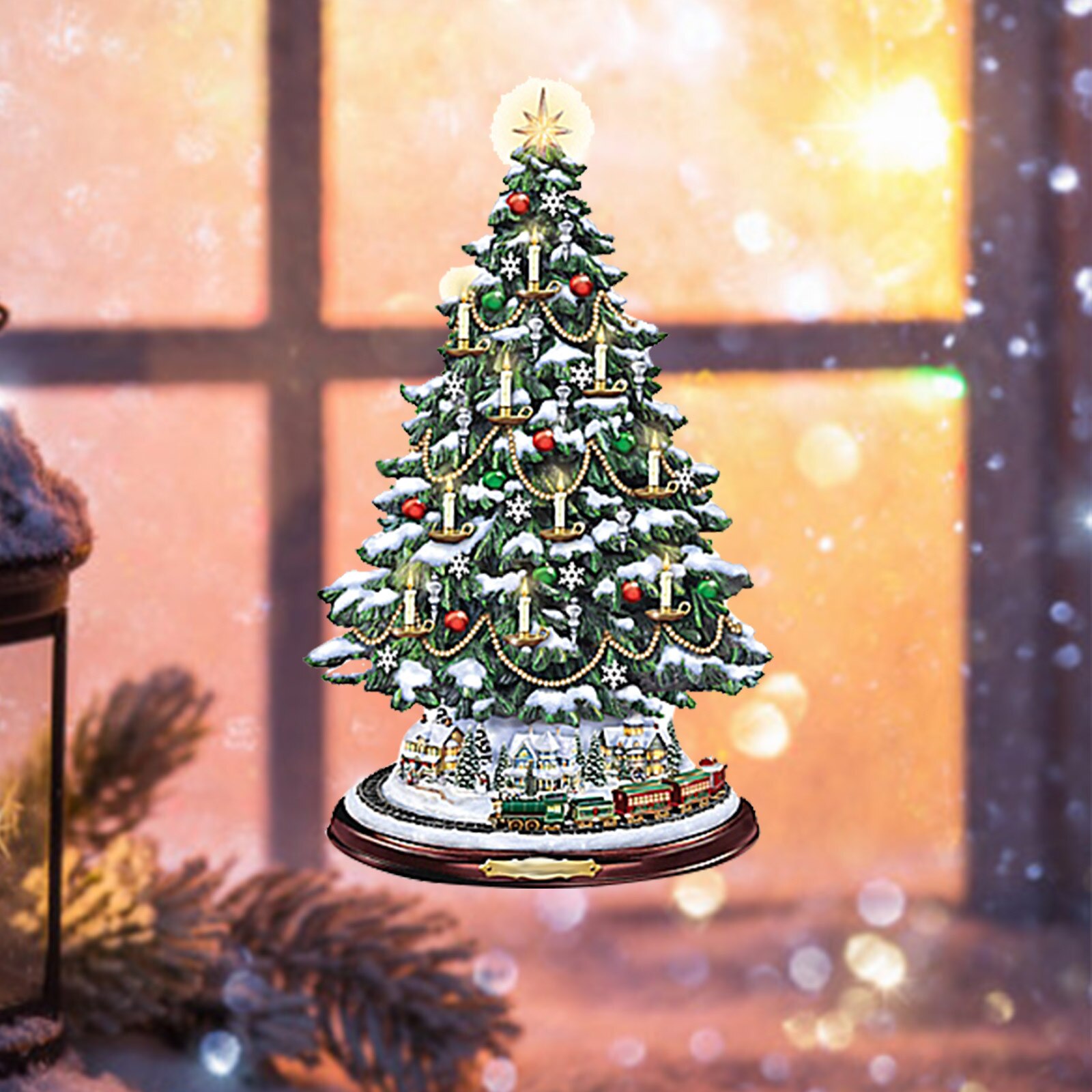 Christmas Tree Rotating Sculpture Train Decorations Paste Window Paste Stickers Adesivos de parede Doll Hang Decorations navidad