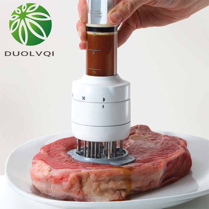 Duolvqi multifunktionel kødmørningsnål rustfrit stål bøf kødinjektor marinadesmagssprøjte køkkenredskaber