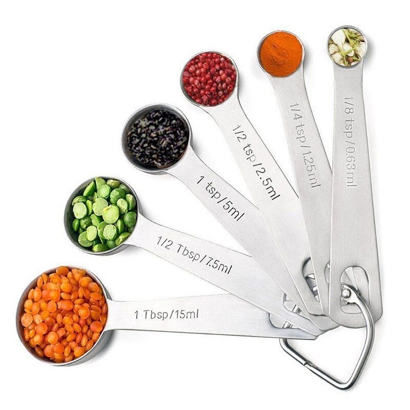 6Pcs/Set Stainless Steel Collapsible Folding Measuring Cup and Spoon Set Folding Measuring Spoons Baking Cooking Tools Set