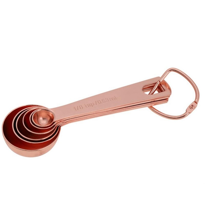 1 Pcs Rose Gold Measuring Spoons & 1 Pcs Teak Spatula Long Handle
