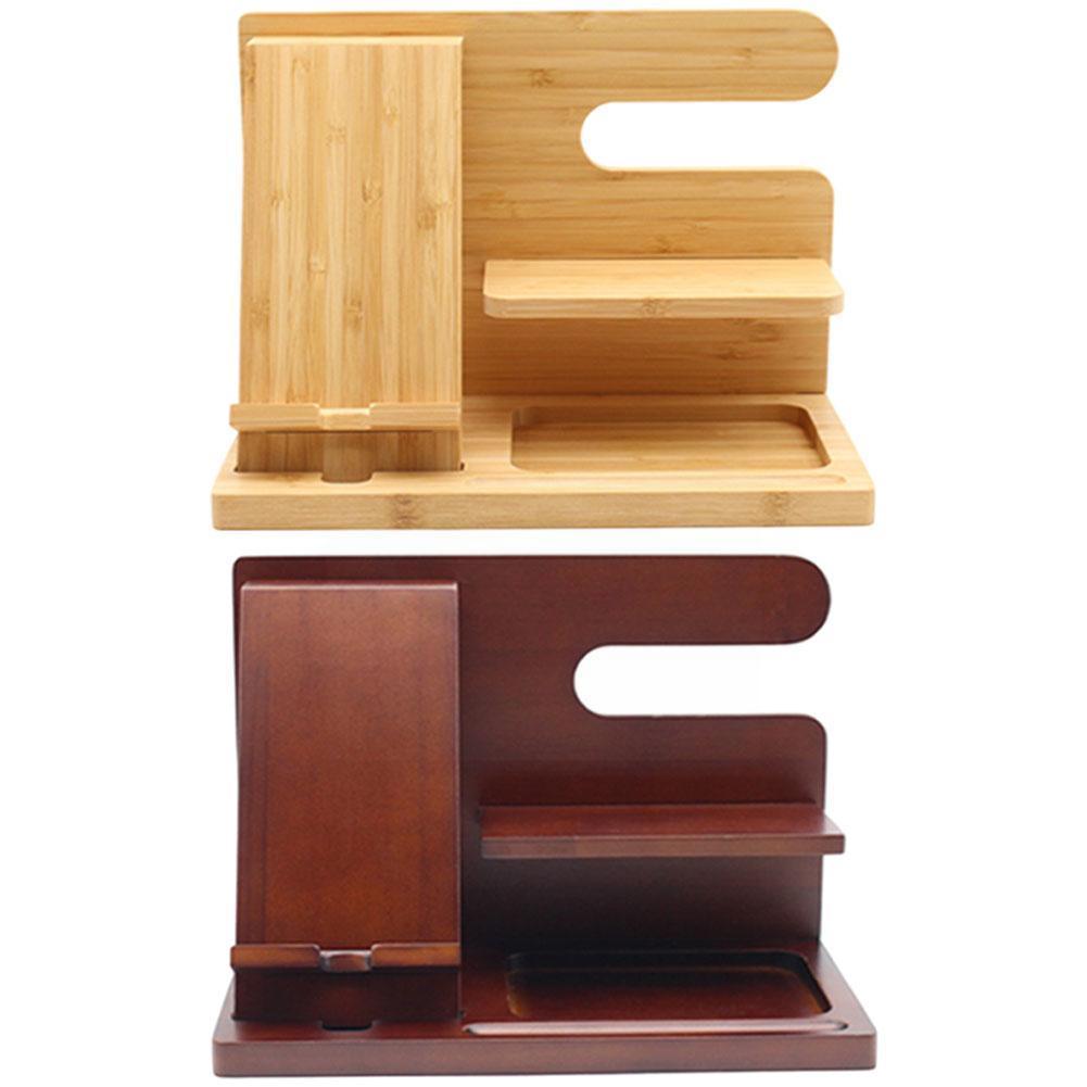 Multifunctional Desktop Wooden Phone Docking Station Watch Holder Charging Key Stand Wood Wallet Organizer Hub C1A4