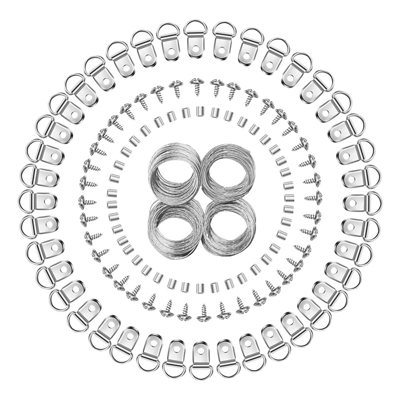 Kit de fil de suspension pour Photo, 124 pièces, Kit de suspension pour cadre Photo, Kit de suspension pour Photo avec clous pour montage mural: Default Title