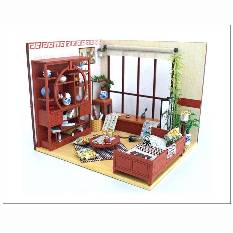 Tw28- z diy poppenhuis chinese retro stijl moxiang paviljoen mini meubels voor familie en vrienden