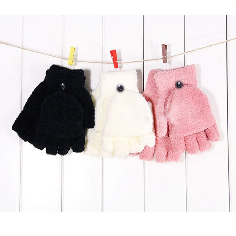 Kids Gloves Baby Girls Coral Velvet Dual-use Clamshell Half Finger Gloves