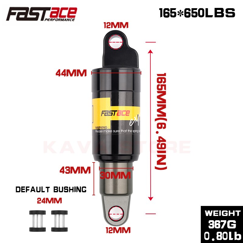 1pc Fastace MTB Hydraulic Spring Shock Absorber 125 150 165 185mm 650lbs e-Bike Rear Shock for Xiaomi Pro 2 Kugoo G Booster M5: 165mm