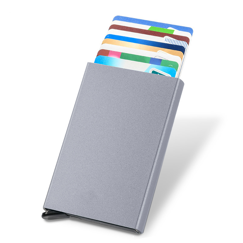Smukły portfel z wysuwaną klapką Minimalistyczne etui na karty kredytowe dla mężczyzn i kobiet Mini metalowa obudowa z blokadą RFID: Ciemnoszary