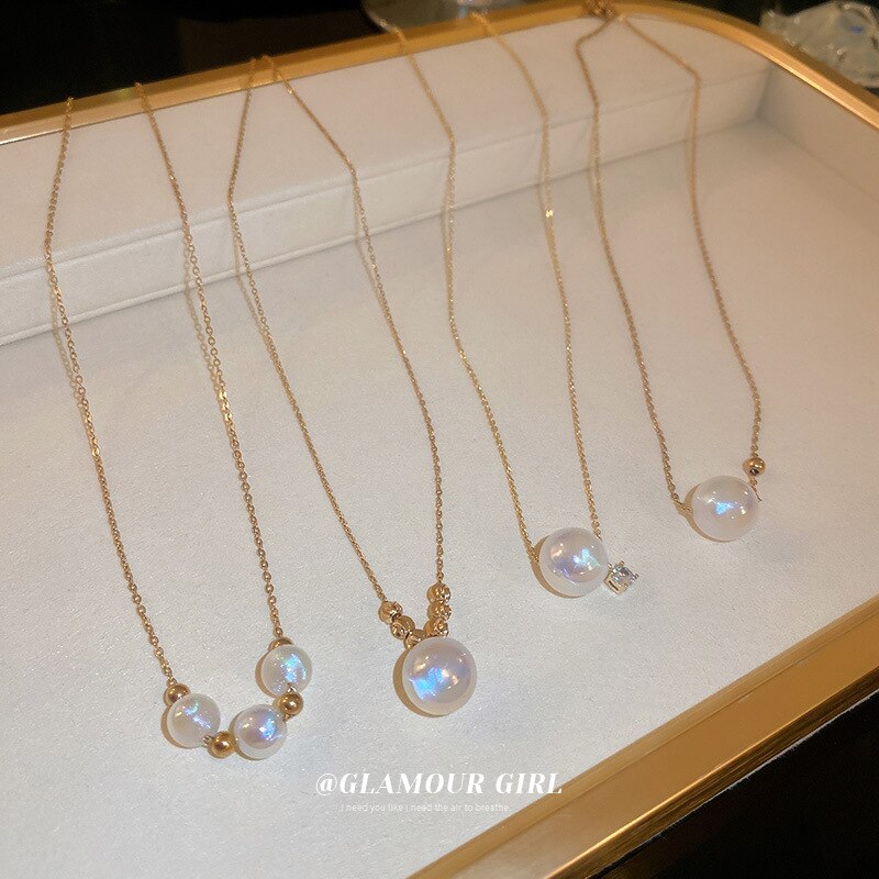 South korea mermaid ji pearl necklace simple cold wind collarbone chain oil temperament versatile necklace