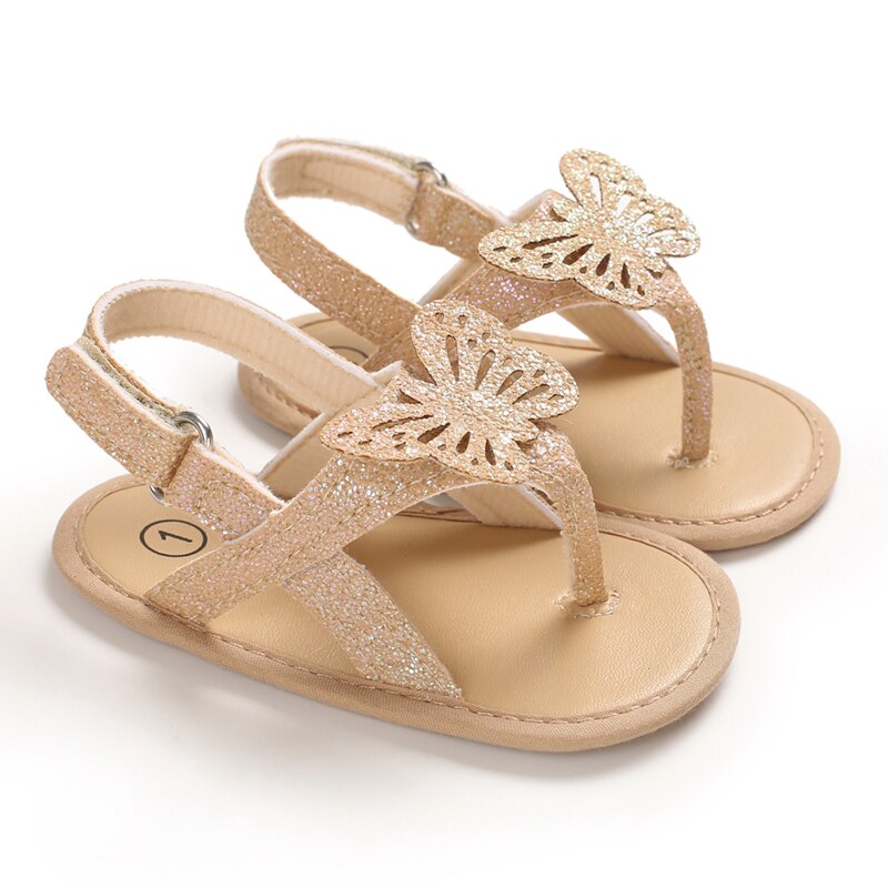 Baby Girl&#39;s Summer Sandals Lovely Butterfly Princess Dress Anti-Skid Flip Flops for Newborn Infant: Gold / 0-6 Months