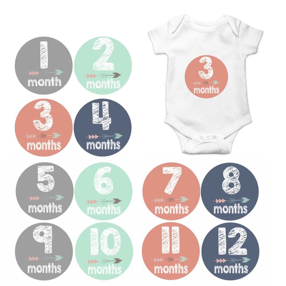 0-12M Newborn Baby Monthly Milestone Blanket Bear Stickers Frames Photo Props Background Diaper Boy Girl Backdrop Accessories: 12- month stickers B