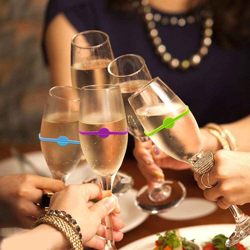 24 stücke Silikon Becher Etiketten Zubehör Party Hause Streifen Schild Küche Cocktails Gäste Bar Glas Flasche Trinken Marker Wein Tasse
