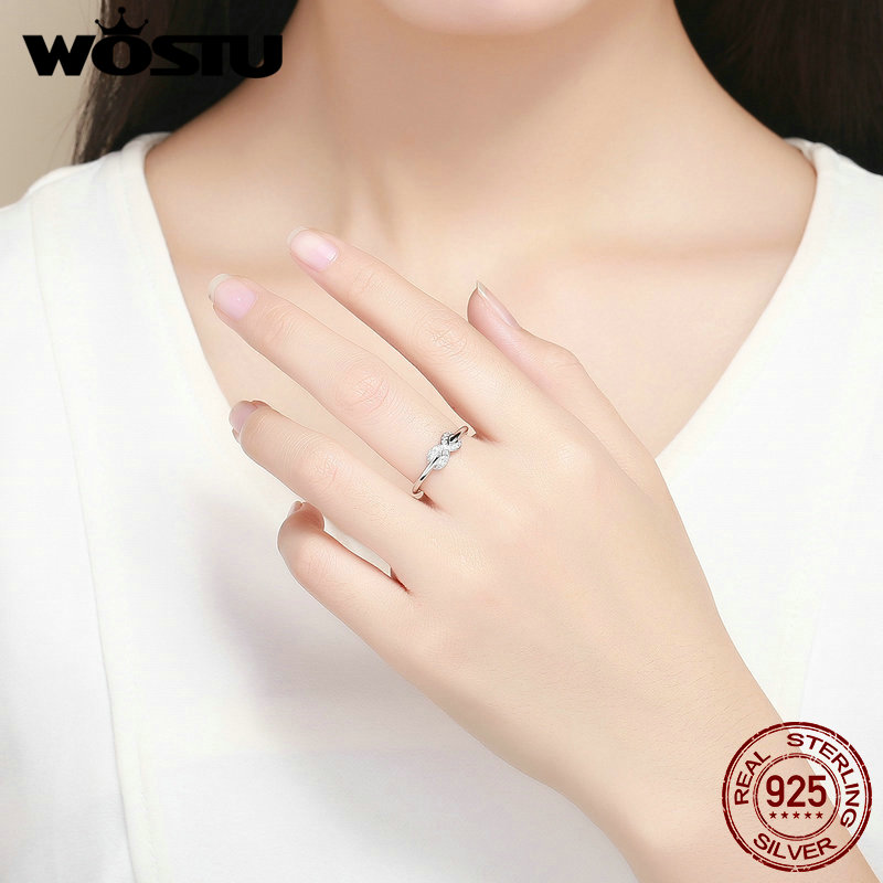 WOSTU européen réel 925 en argent Sterling infini amour CZ bague pour les femmes de mariage bagues de fiançailles bijoux de luxe CQR494