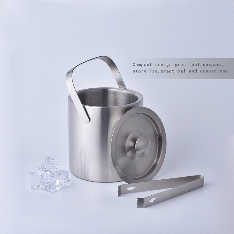 Stainless Steel Ice Bucket Portable Thicken Double Wall Insulated Bucket with Lid Wine Barrel Champagne Cooler Bar Tools