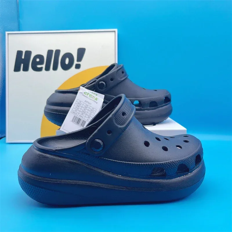 Sandales nuage respirantes à trous bouffants Crss – Chaussures blanches à plateforme toutes saisons pour femmes pour le style de rue/plage: Black / 39