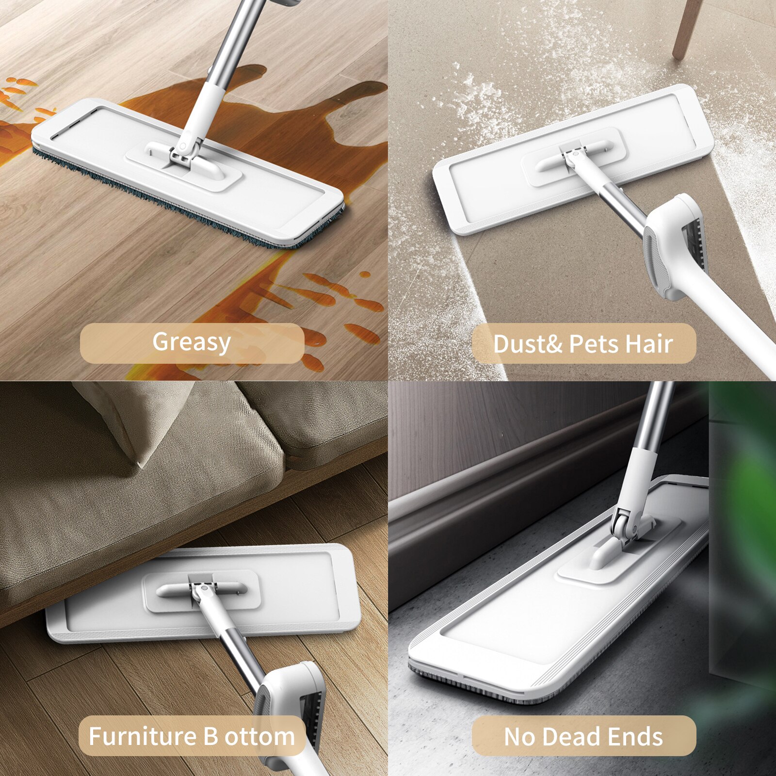 Microfiber Mop Floor Cleaning System Wasbare Pads Herbruikbare Dust Mops Met 4 Stuks Zachte Refill Pads 360 Draaien Droog Nat mop