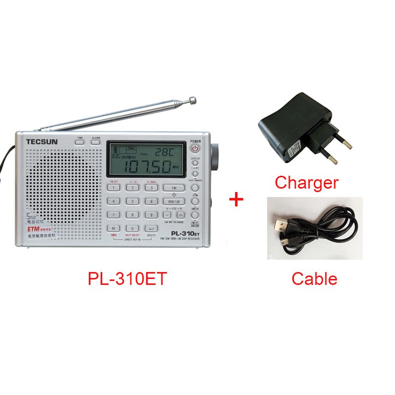 TECSUN PL-310ET World Full Band Shortwave RADIO FM AM MW SW LW DSP Receiver Digital Demodulation Stereo Radio VS Degen DE13: Sliver and charger