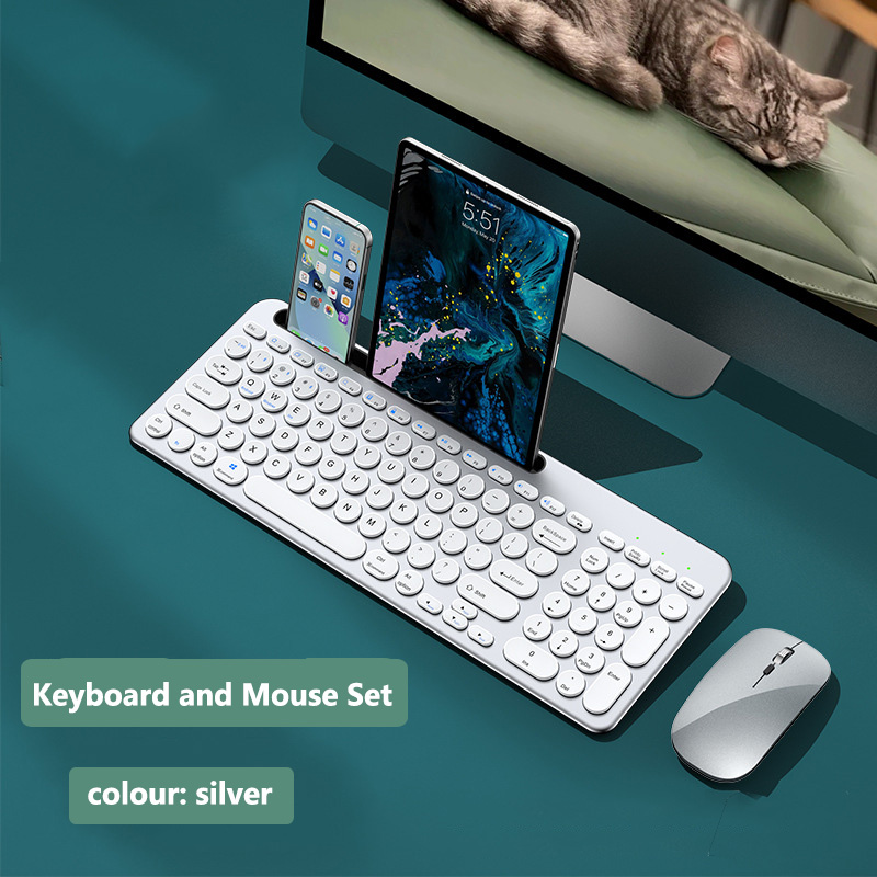 2.4G Wireless Keyboard and Mouse Combo Three-mode Multi System Compatibility Bluetooth Keyboard Mouse Set Rechargeable Keyboards: Olive