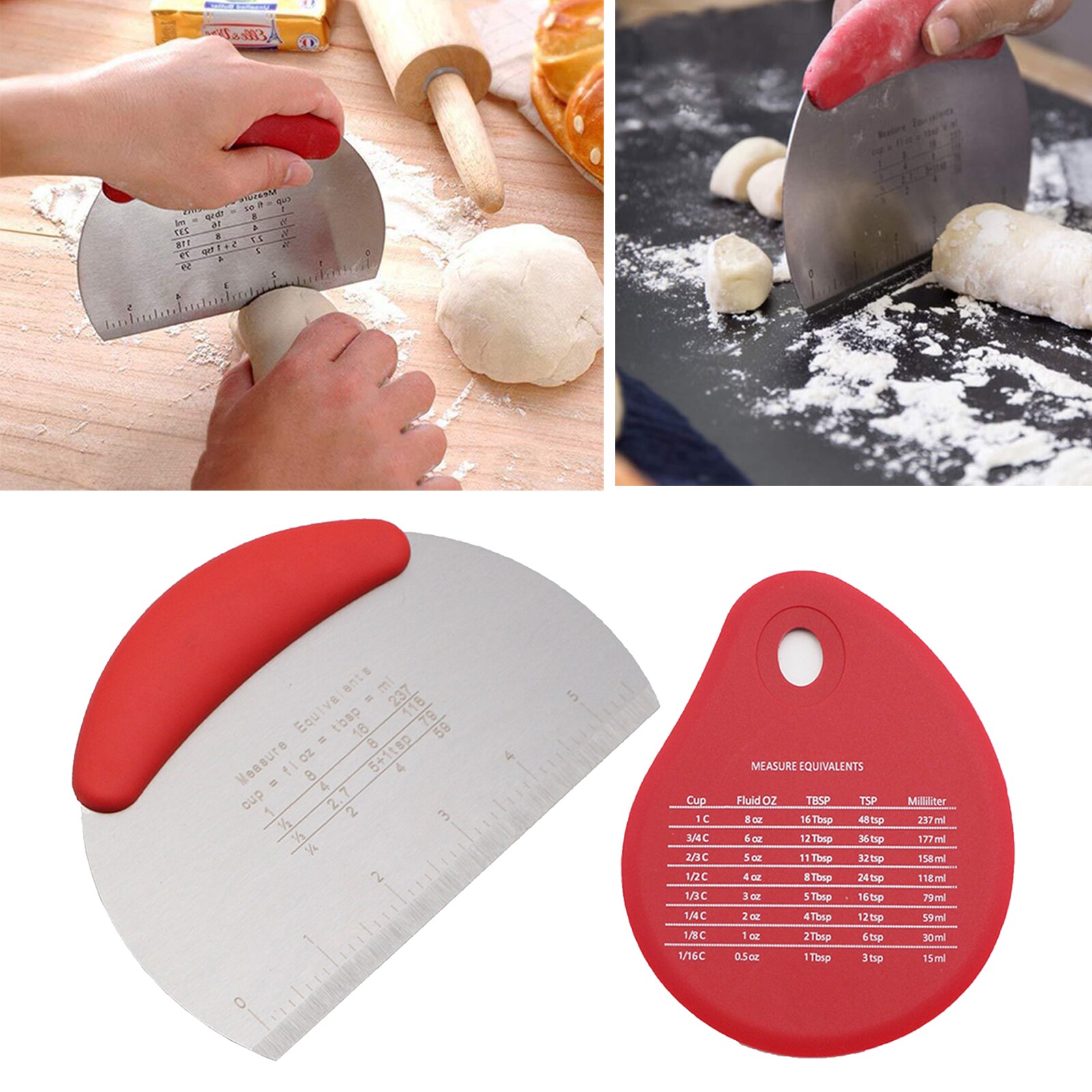 Multi-purpose Stainless Steel Scraper & Chopper, Dough Scraper, Pizza Dough Cutter , Kitchen Utensil: Red