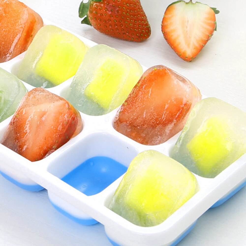 1 Pc Covered Ice Cube Tray Set With 14 Ice Cubes Molds Flexible Rubber Plastic Molds Flexible Rubber Plastic Stackable Green#T2