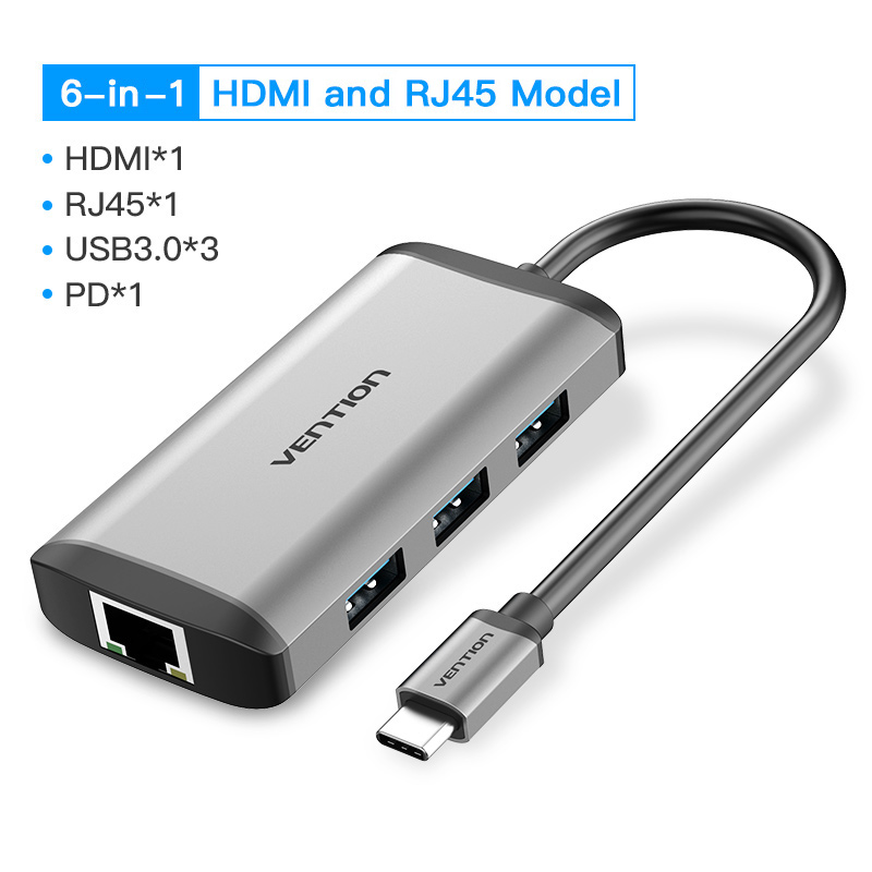 Vention USB C HUB Type C to Multi USB 3.0 HUB HDMI Adapter Dock for MacBook Pro Air USB HUB Type C 3.1 Splitter Port Type-c HUB: 6 in 1 HUB