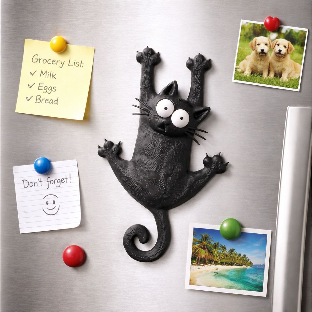 Creatieve & schattige magnetische koelkastmagneet met kat — "Blijf hangen, koelkastkat": Default Title