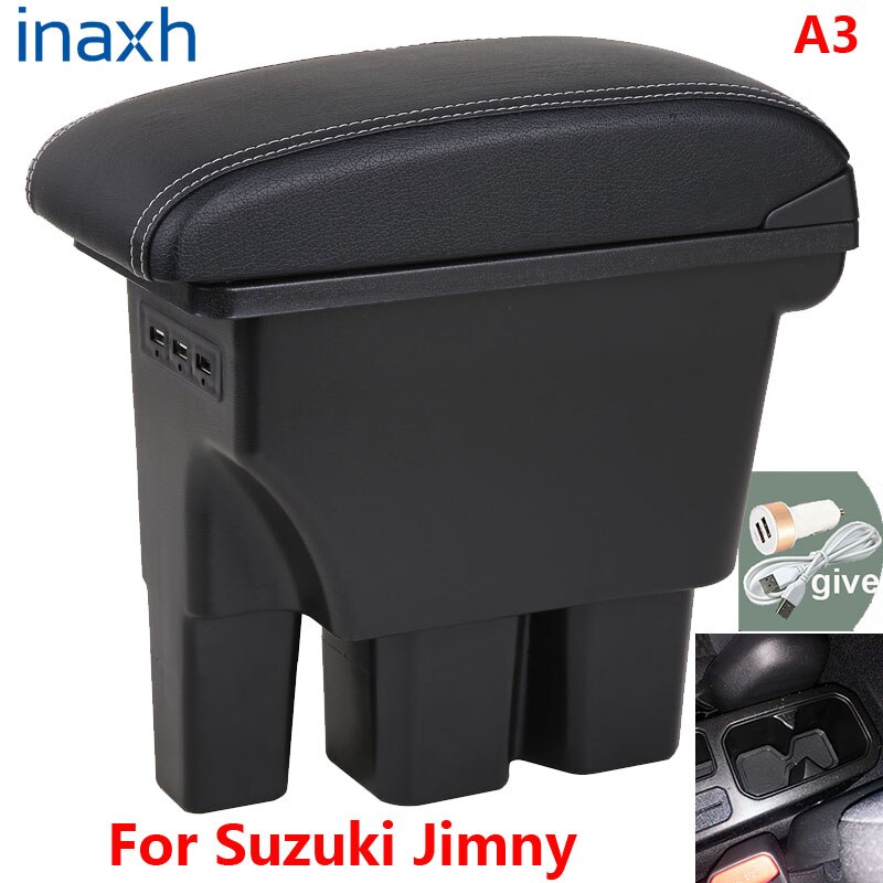 Für Suzuki Jimny Armlehne Jimny JB74 nachrüsten teile Auto Armlehne Kasten Lagerung Kasten Auto Innen zubehör 3USB: A3 Schwarz Leder