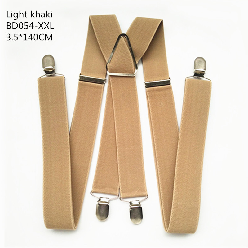 Bd054- l xl xxl størrelse khaki tan farge 3.5cm bredde 4 klips voksen seler justerbar strikk x bakbukser seler seler herre: Lys khaki xxl