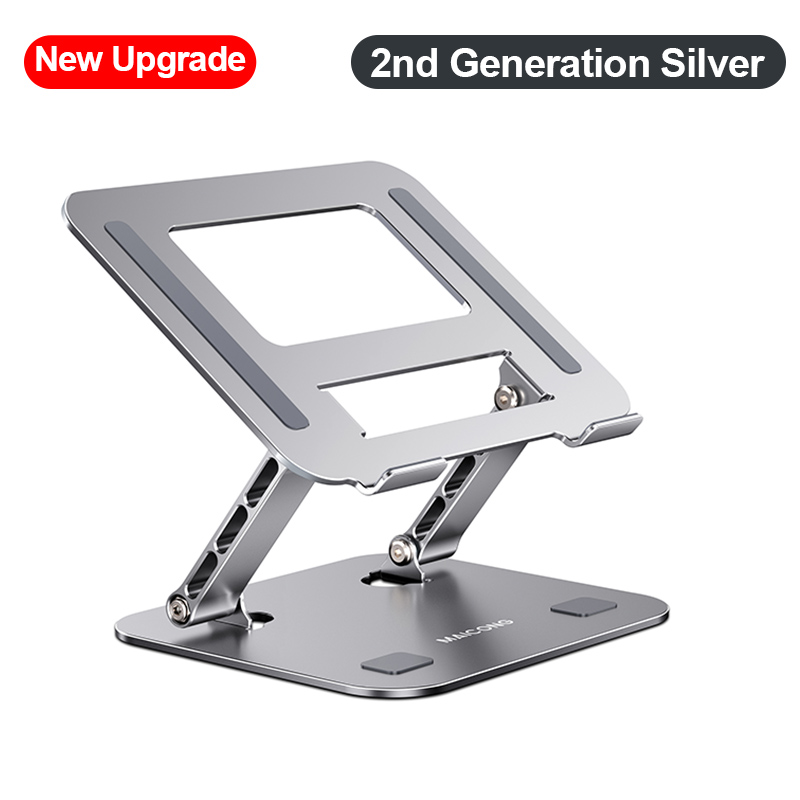 MC 515 Laptop Stand Adjustable Aluminum Alloy Notebook Stand Compatible with 10-17 Inch Laptop Portable Laptop Holder: 2nd Gen. Silver