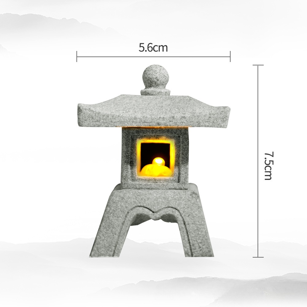 Mini Pagode Lantaarn Licht Tuinbeeld Micro Landschap Aquarium Zen Yard Aquarium Bonsai Zen Garden Home Outdoor Decoraties: Donkergrijs